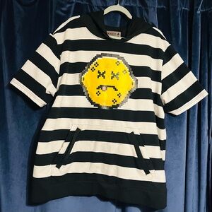 Black Pyramid Black and White Striped Short Sleeve Hoodie